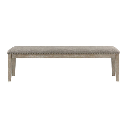 Benjara Ruth 64 Inch Bench, Nailhead Trim, Polyester Upholstery, Gray Solid Wood