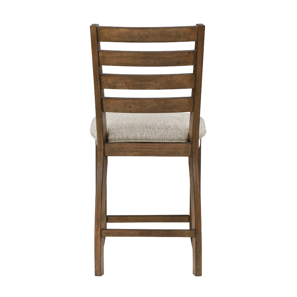 Benjara Trea 26 Inch Counter Height Chair, Ladder Back, Polyester, Cherry, Set of 2