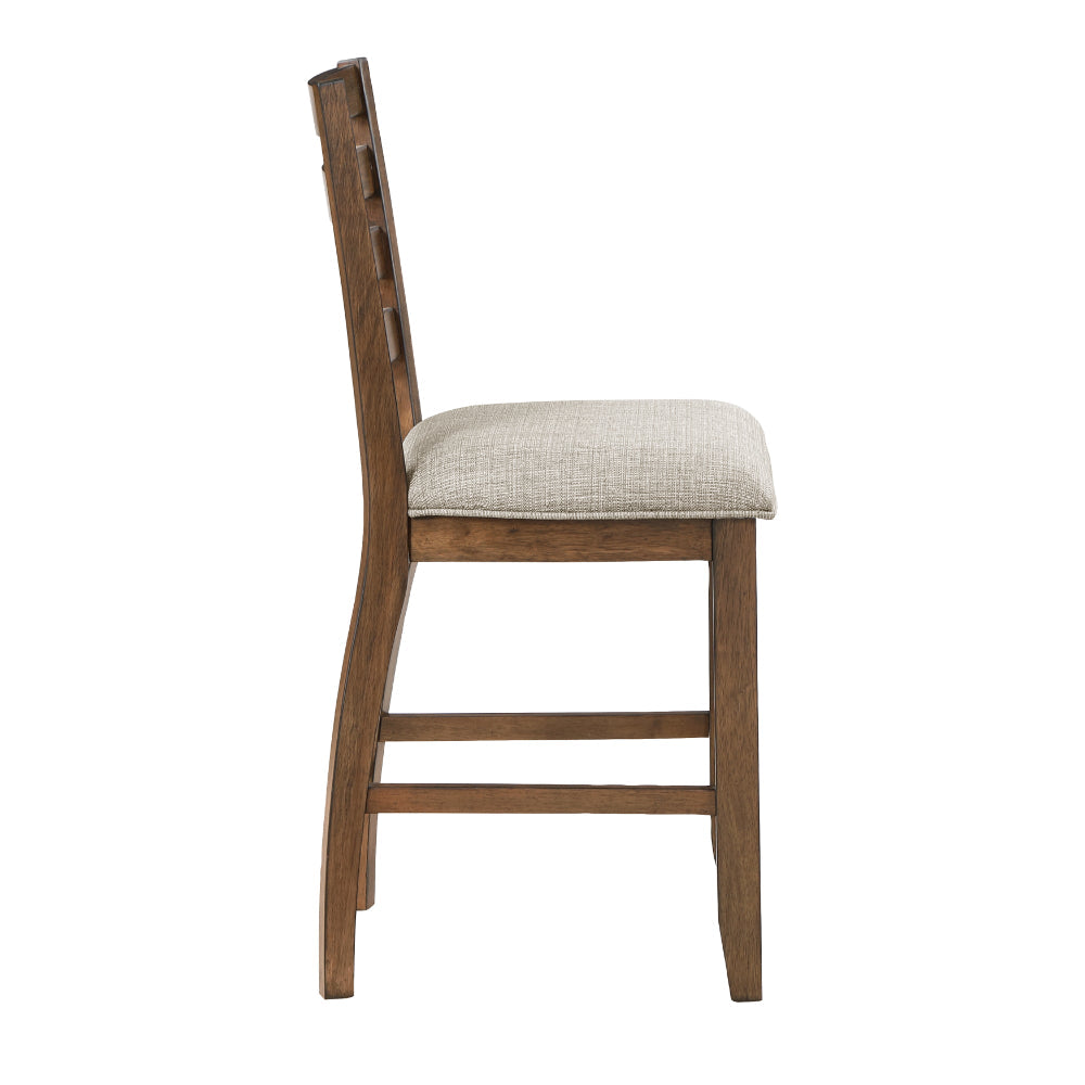 Benjara Trea 26 Inch Counter Height Chair, Ladder Back, Polyester, Cherry, Set of 2