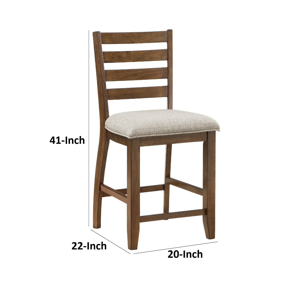 Benjara Trea 26 Inch Counter Height Chair, Ladder Back, Polyester, Cherry, Set of 2