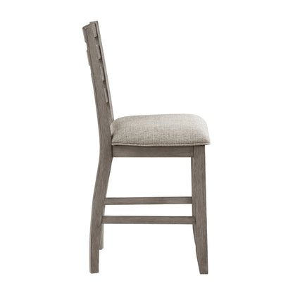Benjara Trea 26 Inch Counter Height Chair, Ladder Back, Polyester, Gray Wood, Set of 2