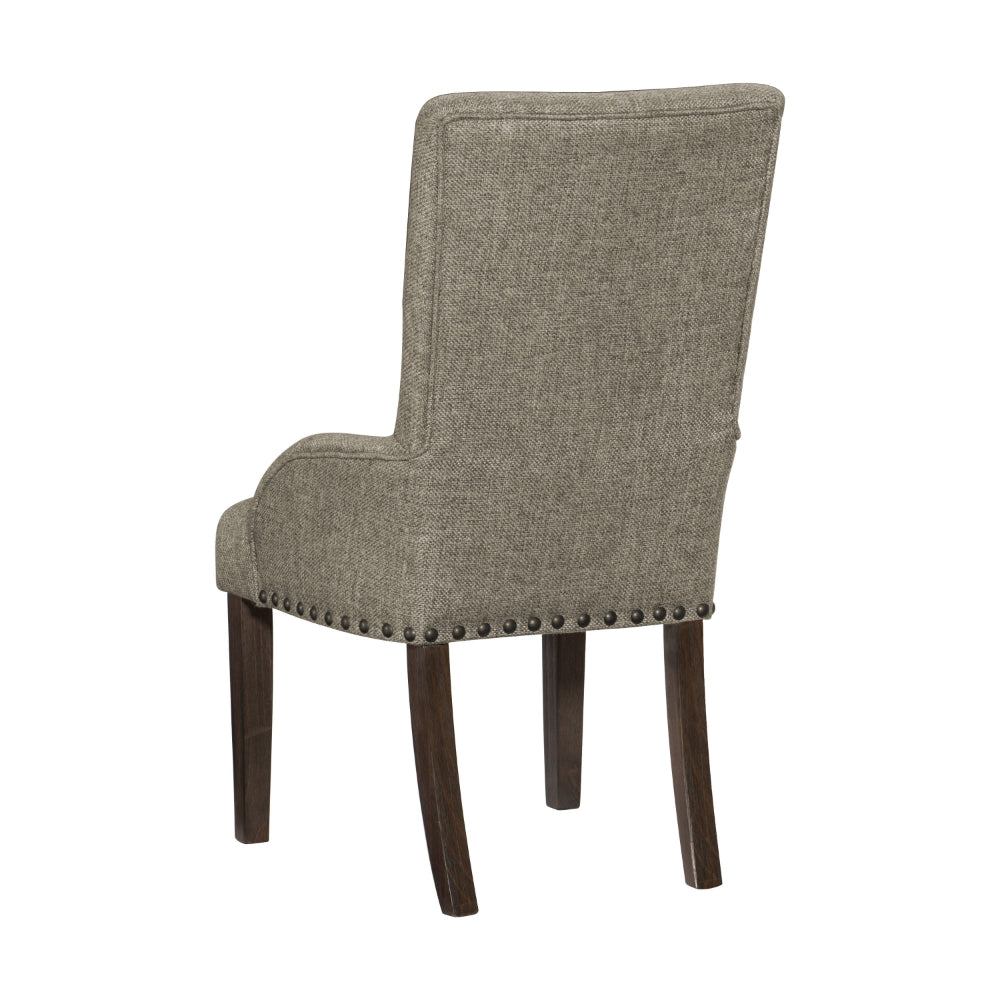 Benjara Vill 27 Inch Dining Armchair, Brown Polyester, High Back, Set of 2