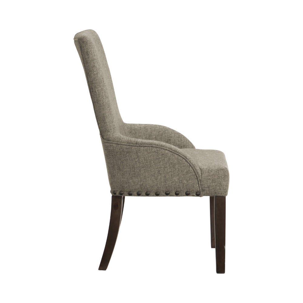 Benjara Vill 27 Inch Dining Armchair, Brown Polyester, High Back, Set of 2