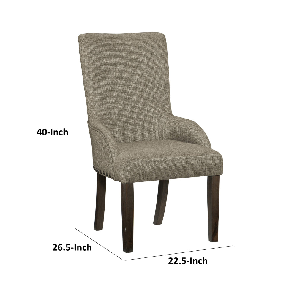 Benjara Vill 27 Inch Dining Armchair, Brown Polyester, High Back, Set of 2