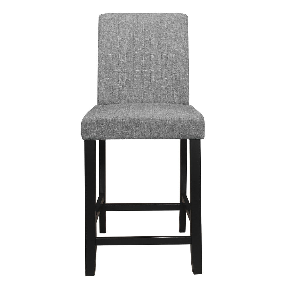 Benjara Rina 24 Inch Counter Height Chair, Gray Fabric, Black Wood, Set of 2