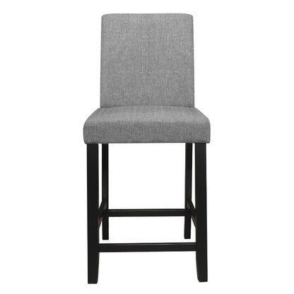 Benjara Rina 24 Inch Counter Height Chair, Gray Fabric, Black Wood, Set of 2