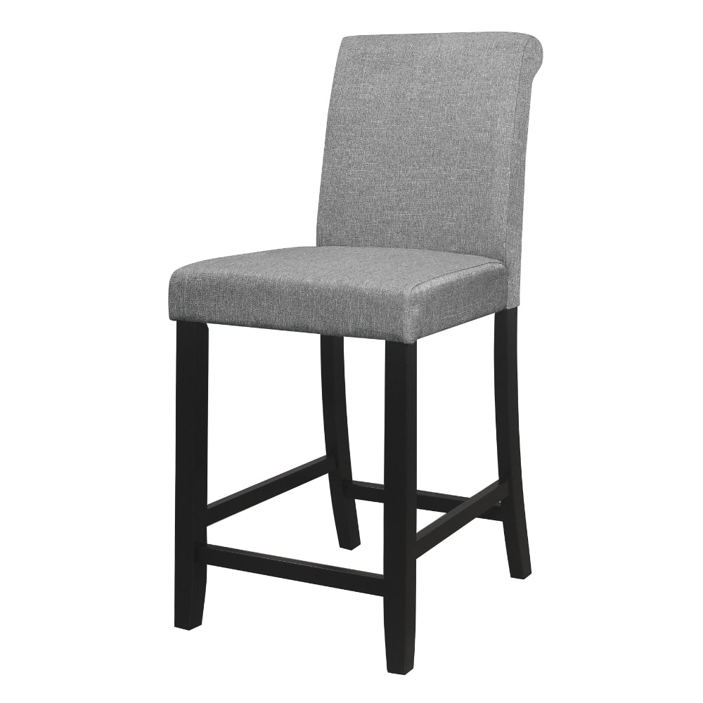 Benjara Rina 24 Inch Counter Height Chair, Gray Fabric, Black Wood, Set of 2