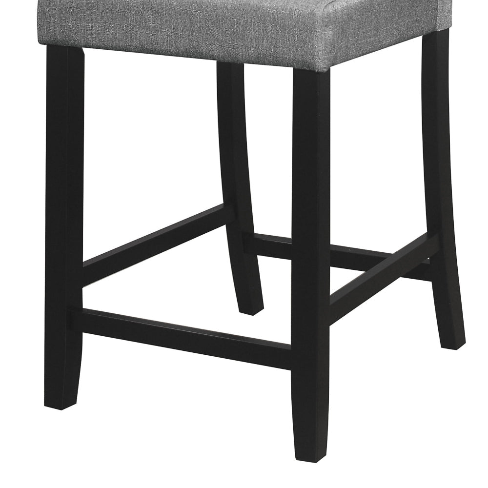 Benjara Rina 24 Inch Counter Height Chair, Gray Fabric, Black Wood, Set of 2