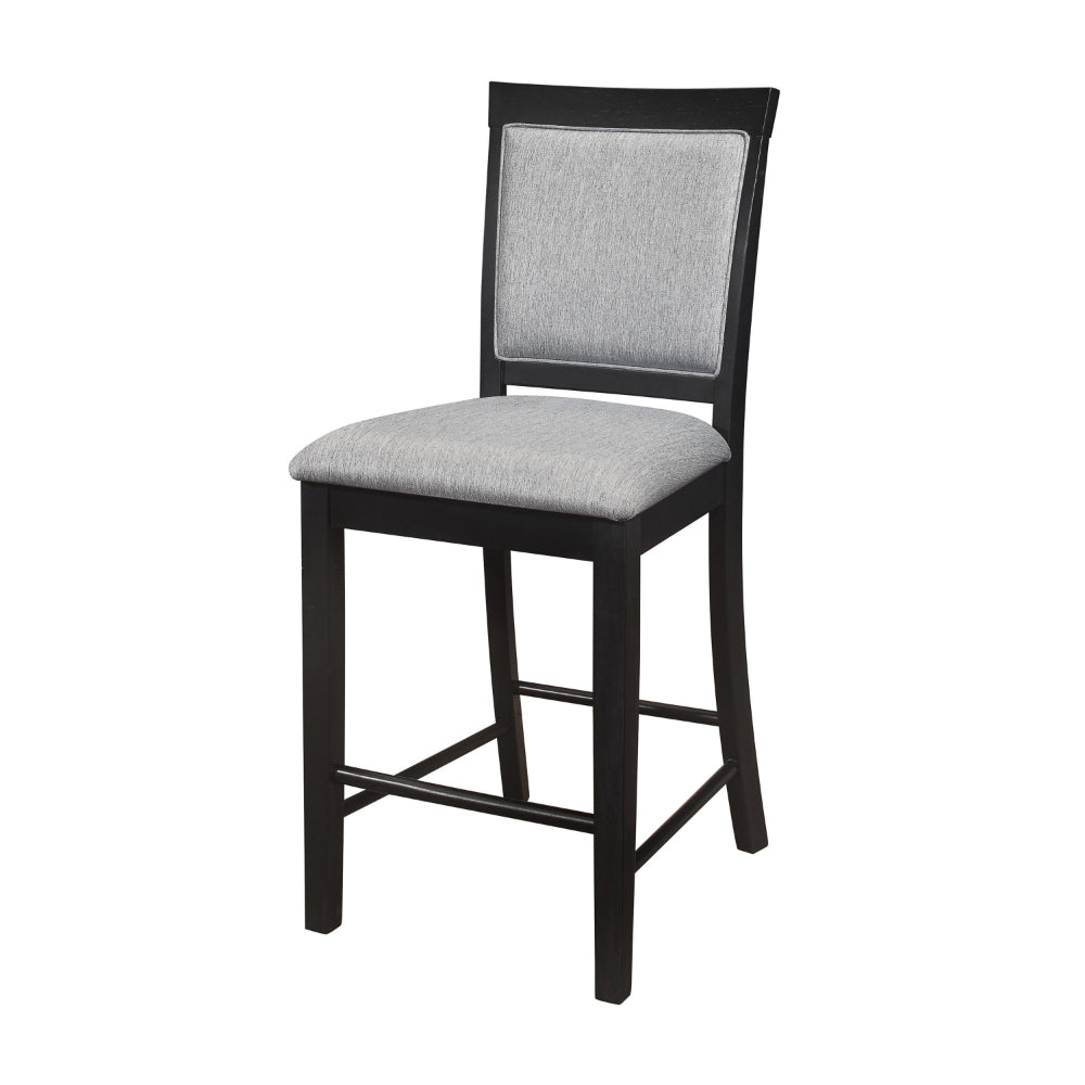 Benjara Aven 26 Inch Counter Height Chair, Gray Polyester, Black Wood, Set of 2