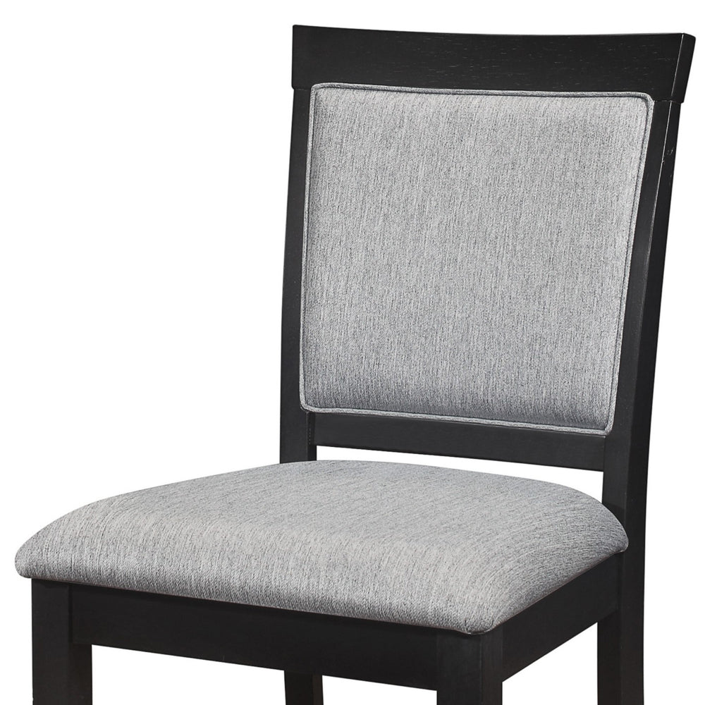 Benjara Aven 26 Inch Counter Height Chair, Gray Polyester, Black Wood, Set of 2