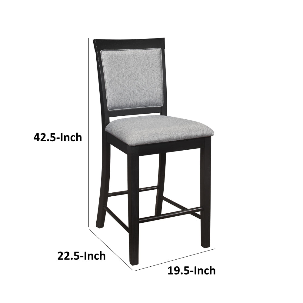 Benjara Aven 26 Inch Counter Height Chair, Gray Polyester, Black Wood, Set of 2