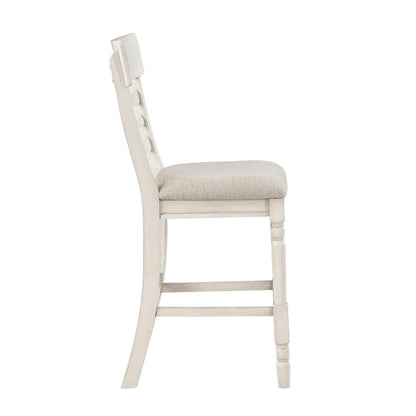 Benjara Will 26 Inch Counter Height Chair, Gray Polyester Upholstery, White, Set of 2