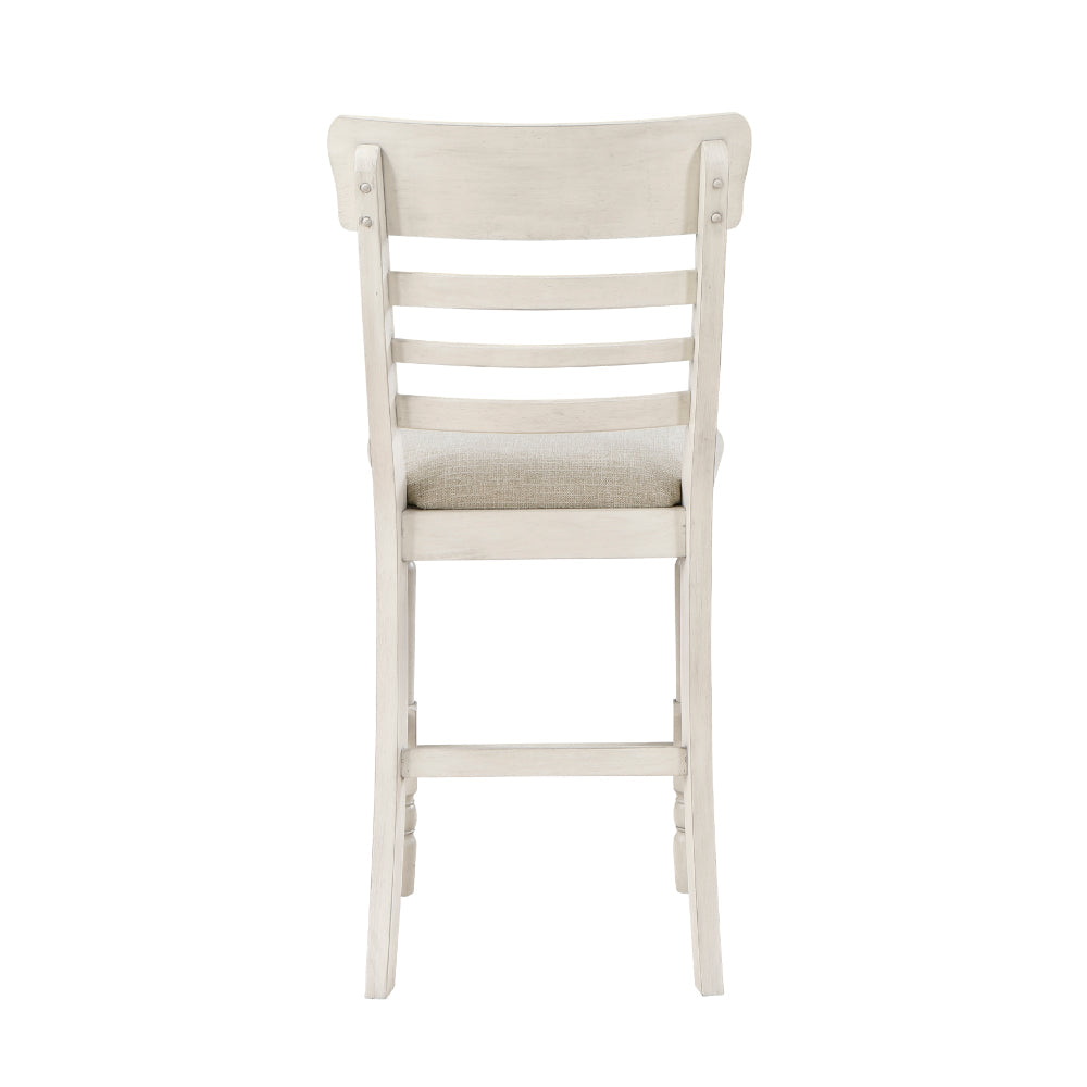 Benjara Will 26 Inch Counter Height Chair, Gray Polyester Upholstery, White, Set of 2