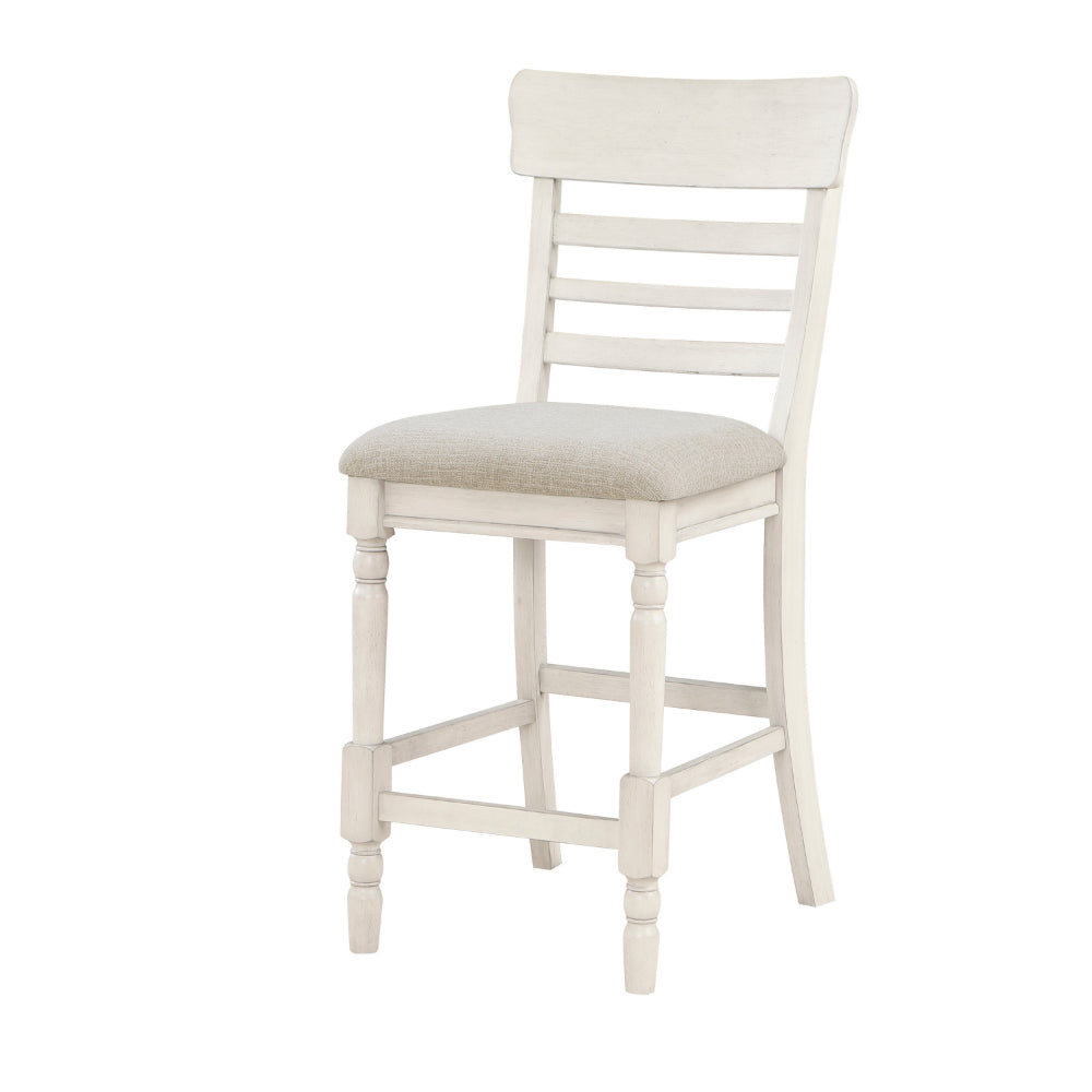 Benjara Will 26 Inch Counter Height Chair, Gray Polyester Upholstery, White, Set of 2