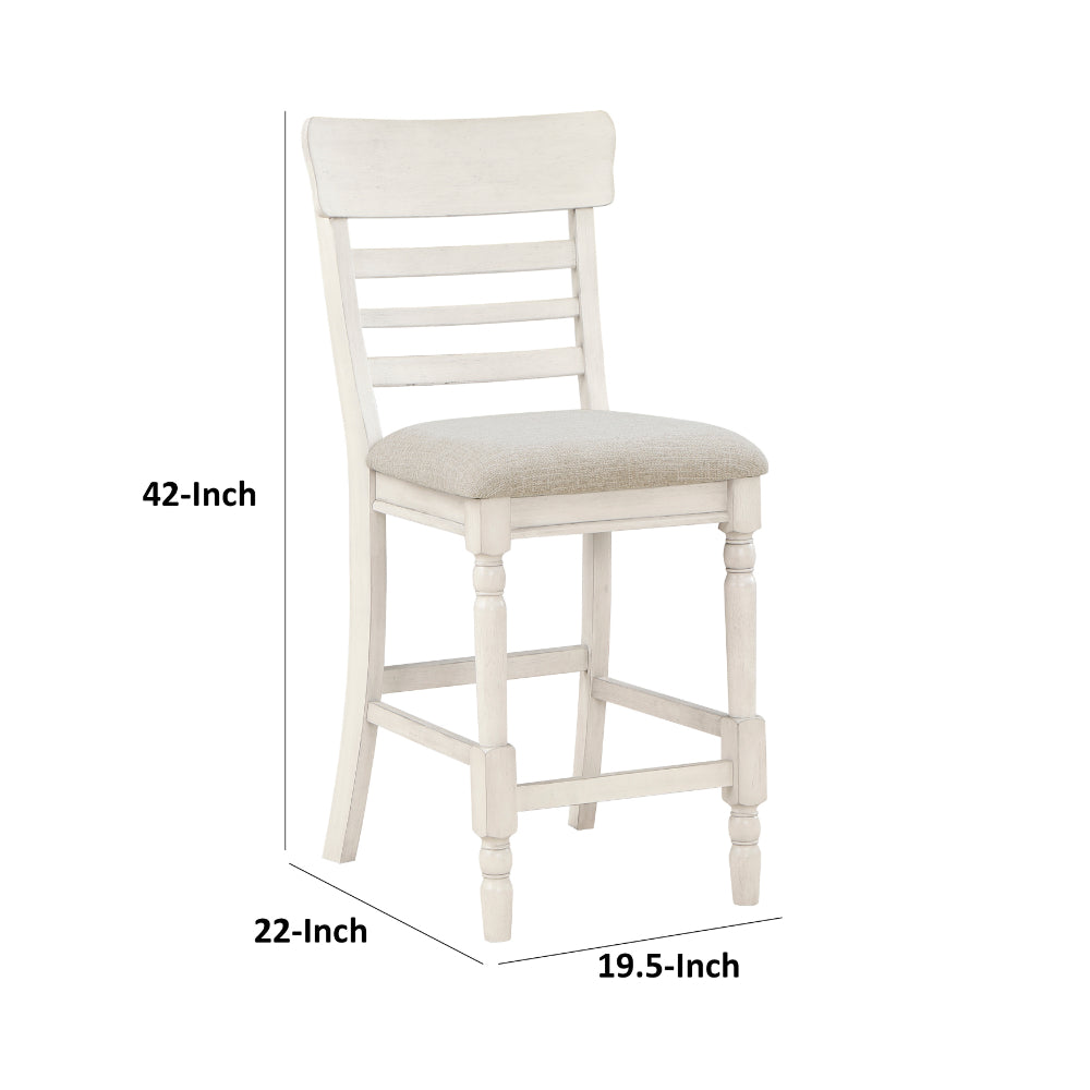 Benjara Will 26 Inch Counter Height Chair, Gray Polyester Upholstery, White, Set of 2
