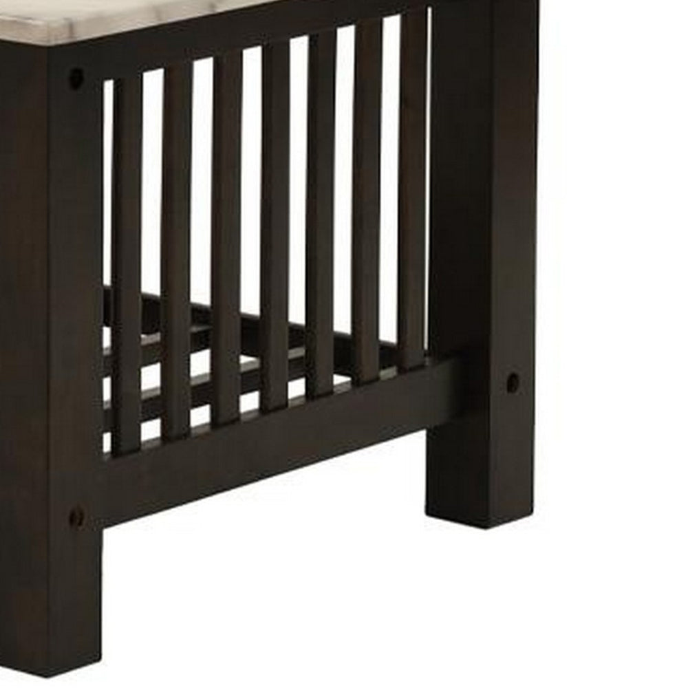 Benjara Moen 47 Inch Coffee Table, White Faux Marble Top, Bottom Shelf, Black Wood