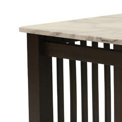 Benjara Moen 21 Inch Side End Table, White Faux Marble, Bottom Shelf, Black Wood