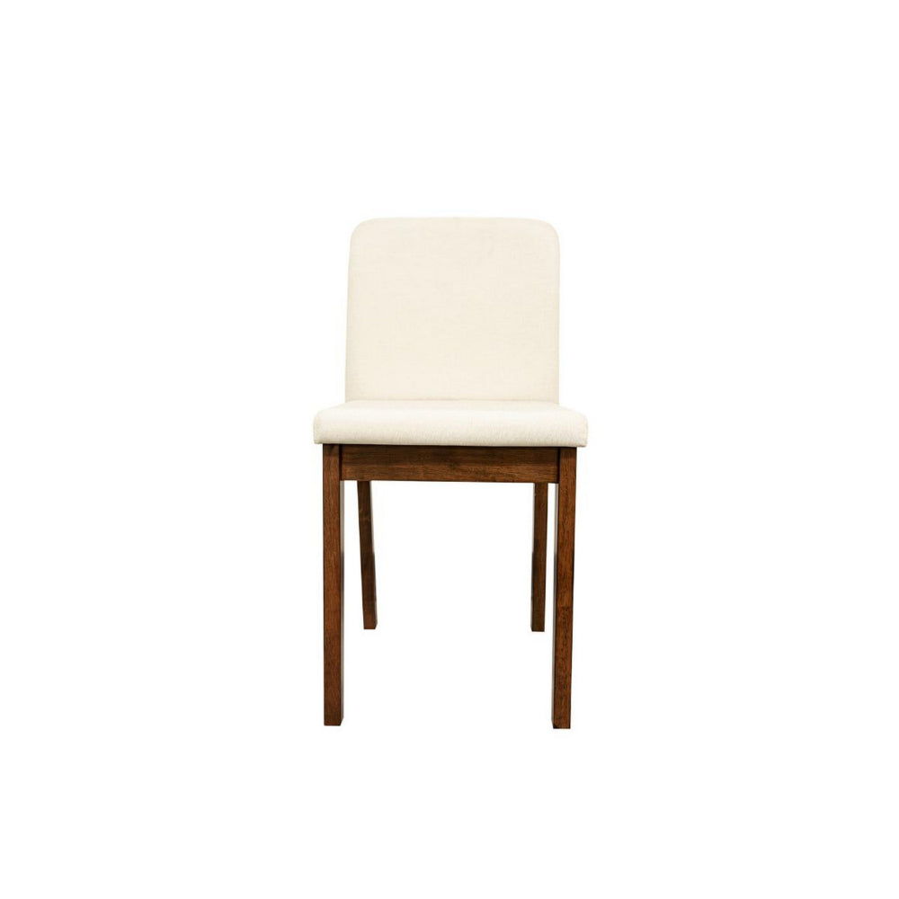 Benjara Zory 5pc Dining Table Set, 4 Padded Chairs, Beige Burlap, Brown Wood