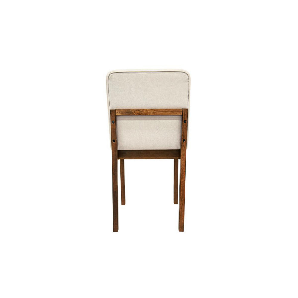 Benjara Zory 5pc Dining Table Set, 4 Padded Chairs, Beige Burlap, Brown Wood
