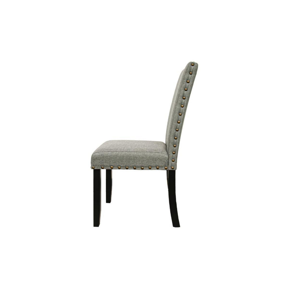 Benjara Sie 25 Inch Dining Chairs, Set of 2, Nailhead Trim, Padded Gray Upholstery, Black Wood