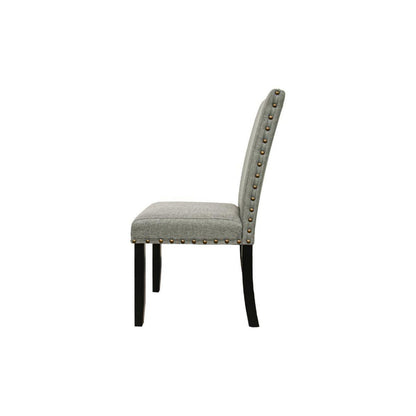 Benjara Sie 25 Inch Dining Chairs, Set of 2, Nailhead Trim, Padded Gray Upholstery, Black Wood