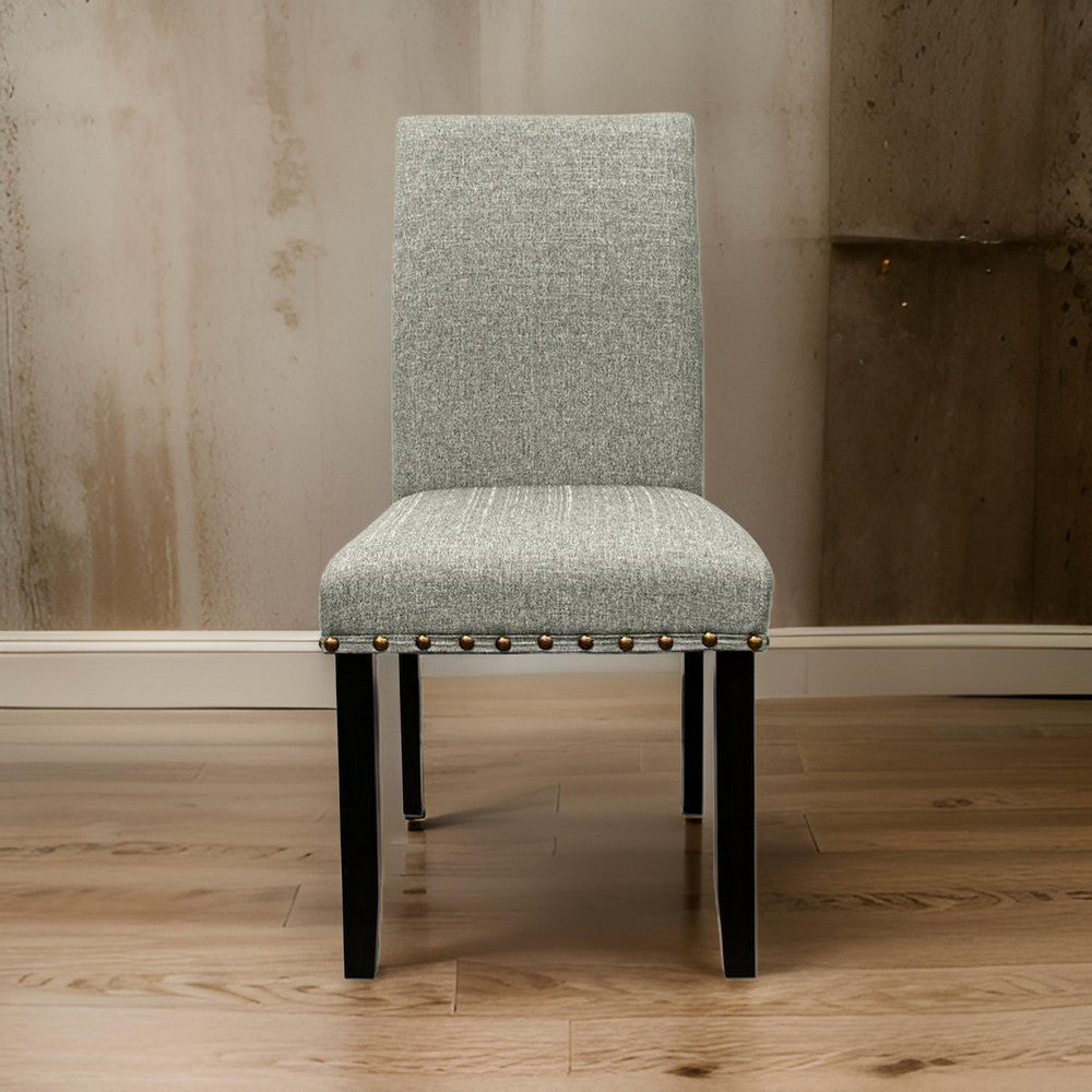 Benjara Sie 25 Inch Dining Chairs, Set of 2, Nailhead Trim, Padded Gray Upholstery, Black Wood