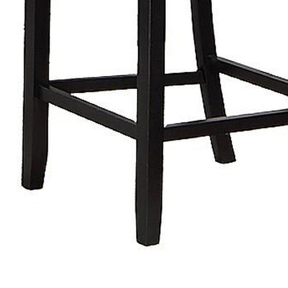 Benjara Sie 24 Inch Counter Height Chairs, Set of 2, Nailhead Trim, Gray Fabric, Black Wood