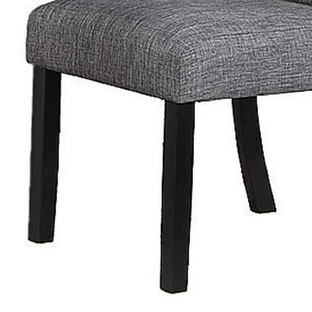 Benjara Jie 25 Inch Dining Chairs, Set of 2, Tufted Gray Upholstery, Rolled Top, Black Wood