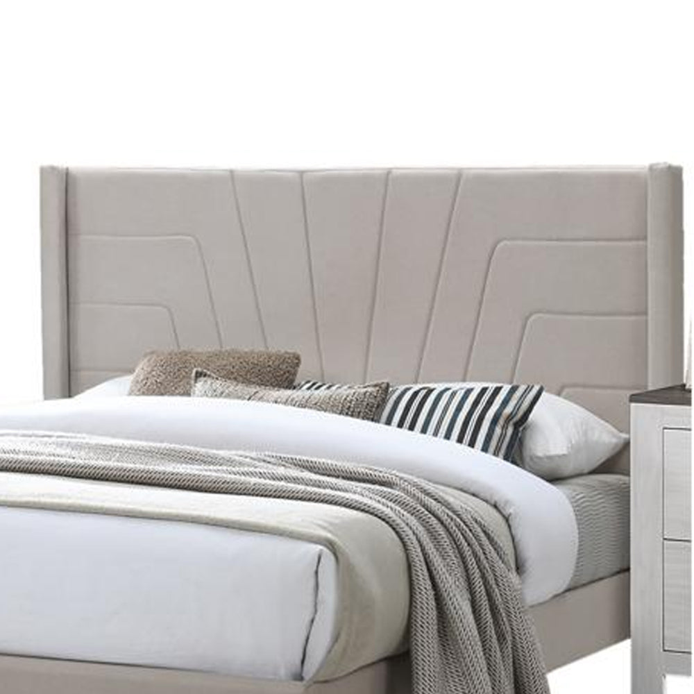 Benjara Kopa Queen Size Bed with Tufted Headboard, Brown Burlap Upholstery, Wood
