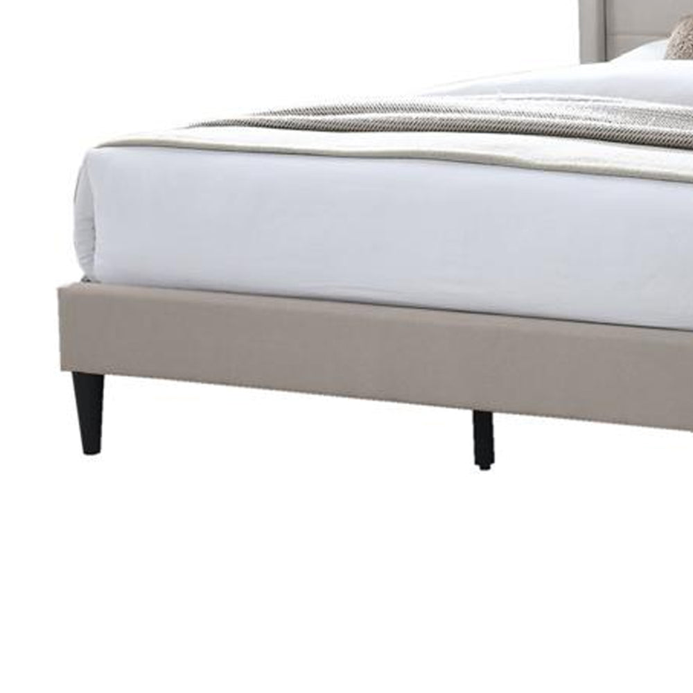 Benjara Kopa Queen Size Bed with Tufted Headboard, Brown Burlap Upholstery, Wood