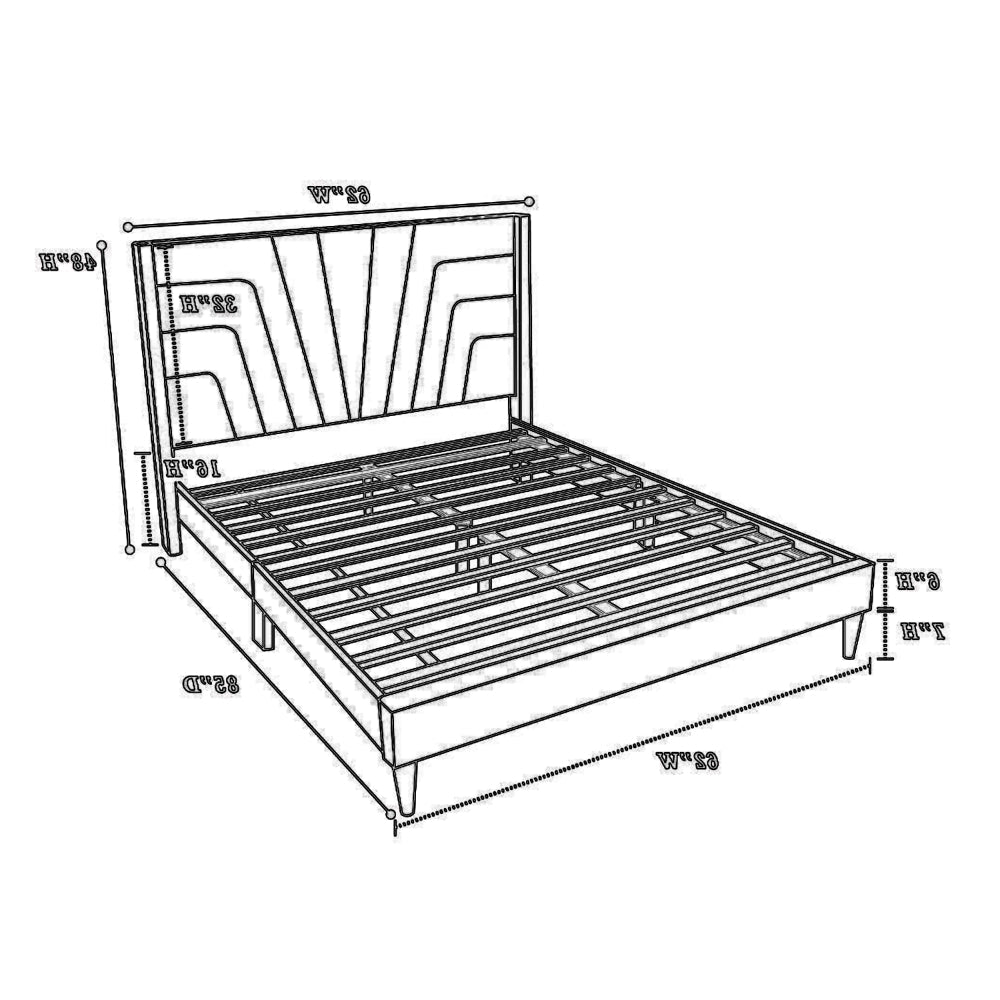 Benjara Kopa Queen Size Bed with Tufted Headboard, Brown Burlap Upholstery, Wood