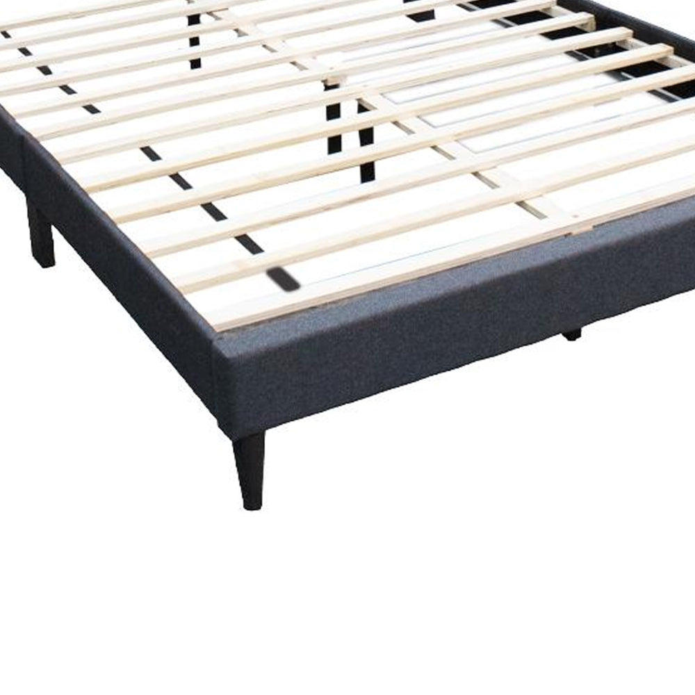 Benjara Nny Queen Size Bed with Tufted Headboard, Charcoal Burlap Upholstery, Wood