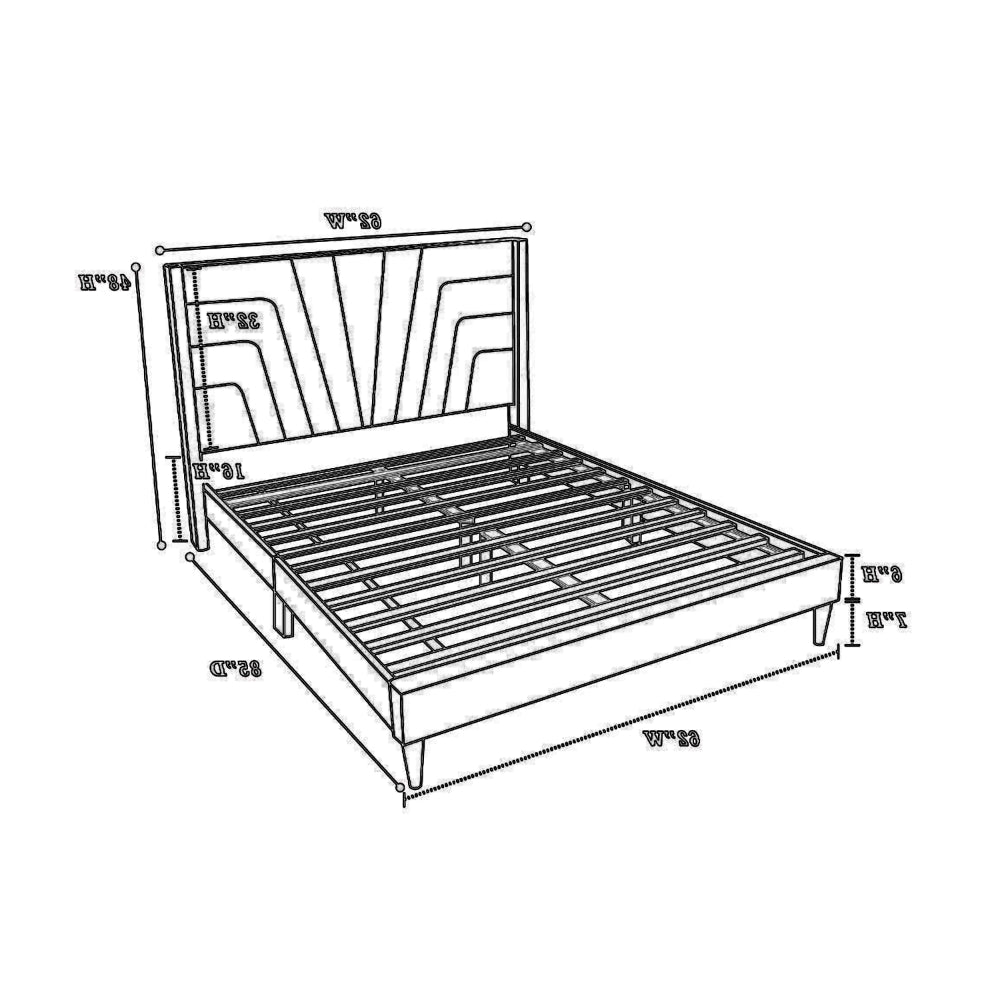 Benjara Nny Queen Size Bed with Tufted Headboard, Charcoal Burlap Upholstery, Wood