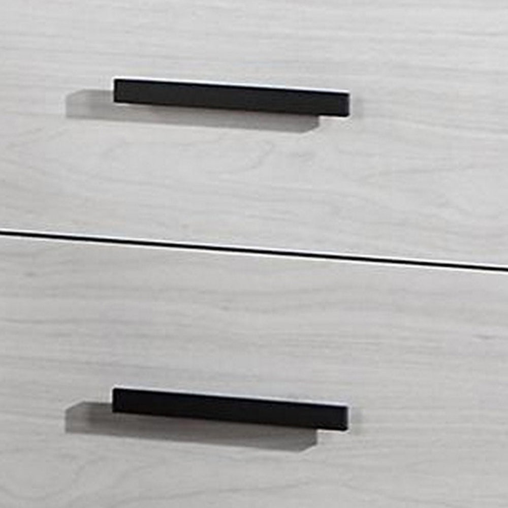 Benjara Kopa 26 Inch Nightstand with 2 Drawers, Black Handles, White Wood Finish