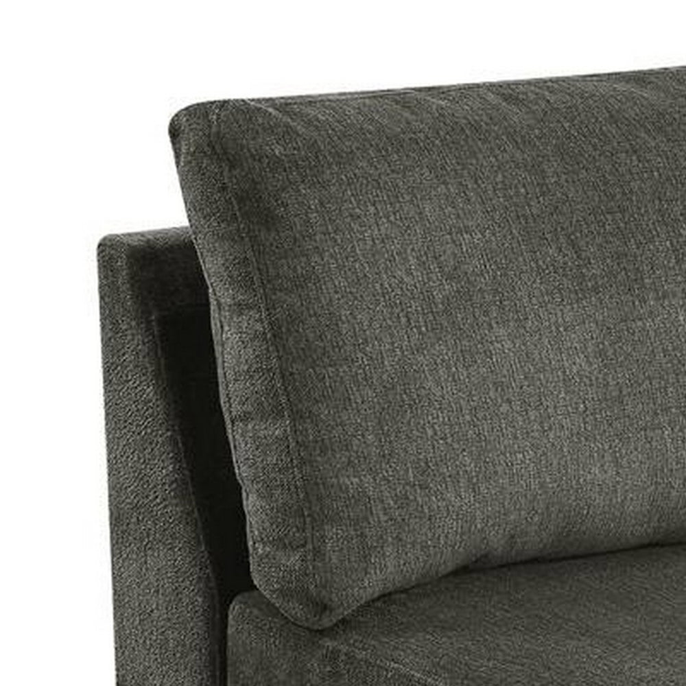 Benjara Remy 37 Inch Modular Armless Chair, Soft Gray Chenille, Solid Pine Wood