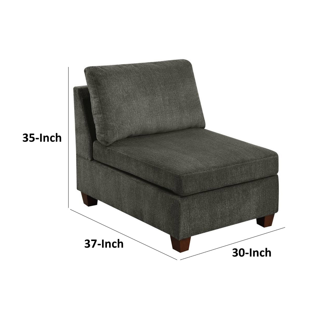 Benjara Remy 37 Inch Modular Armless Chair, Soft Gray Chenille, Solid Pine Wood