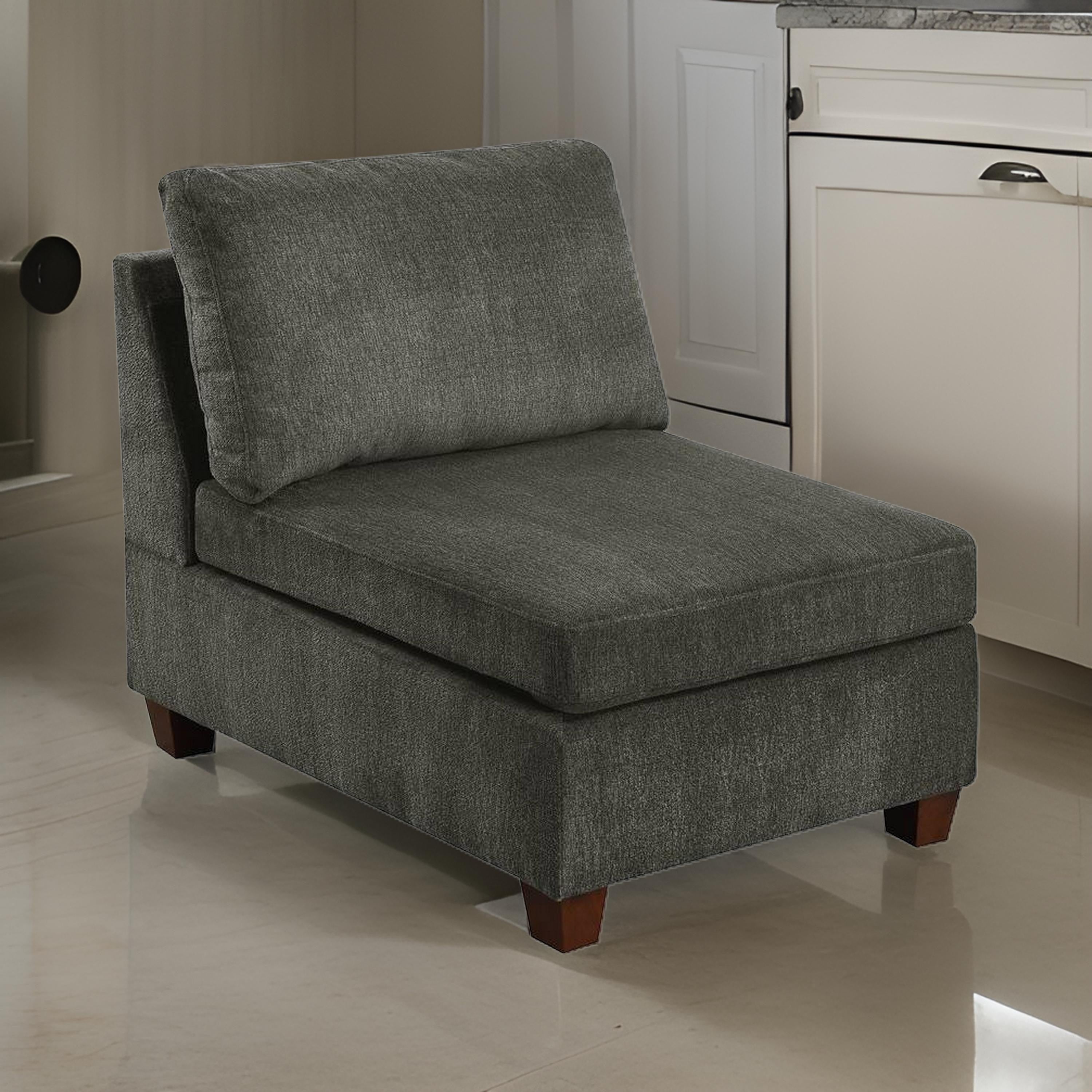 Benjara Remy 37 Inch Modular Armless Chair, Soft Gray Chenille, Solid Pine Wood