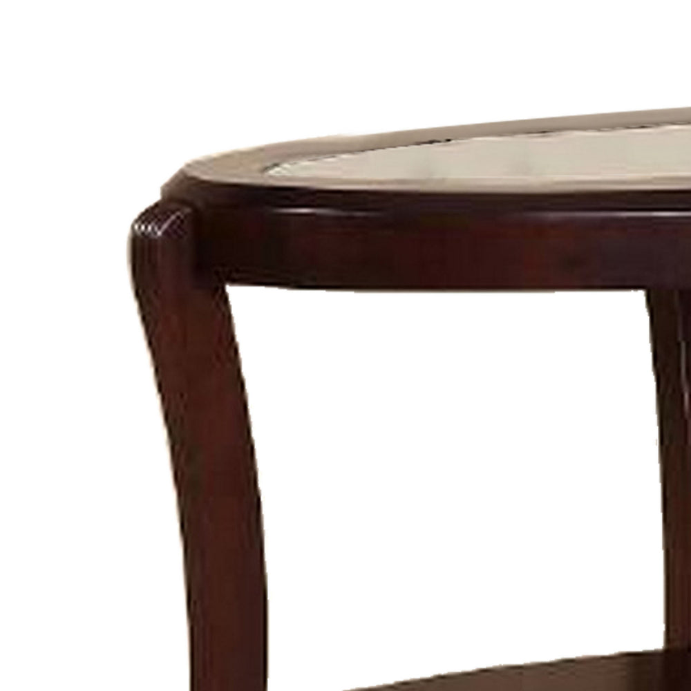 Benjara Lyn 51 Inch Console Table with Oval Glass Top And Lower Shelf, Brown Wood