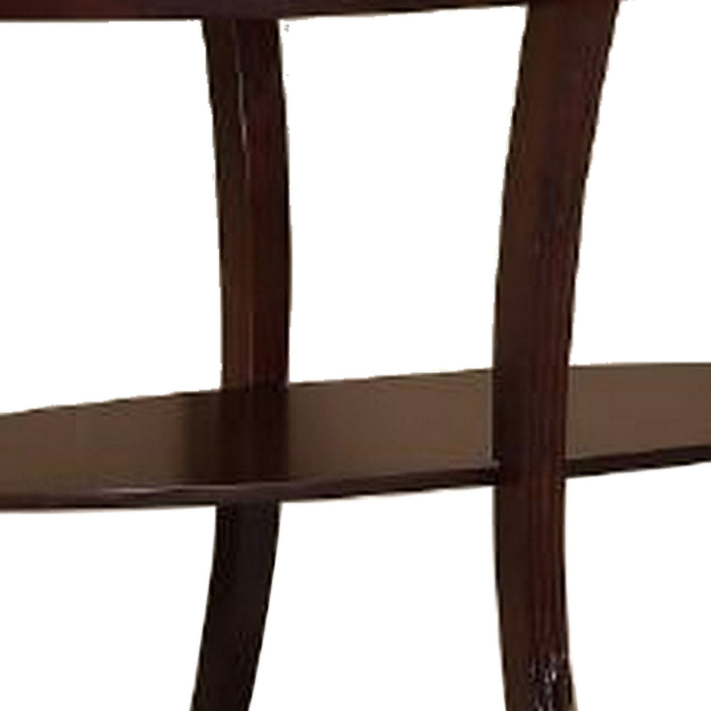 Benjara Lyn 51 Inch Console Table with Oval Glass Top And Lower Shelf, Brown Wood