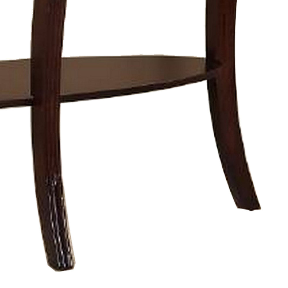 Benjara Lyn 51 Inch Console Table with Oval Glass Top And Lower Shelf, Brown Wood