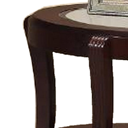 Benjara Lyn 31 Inch Side End Table with Oval Glass Top And Lower Shelf, Brown Wood