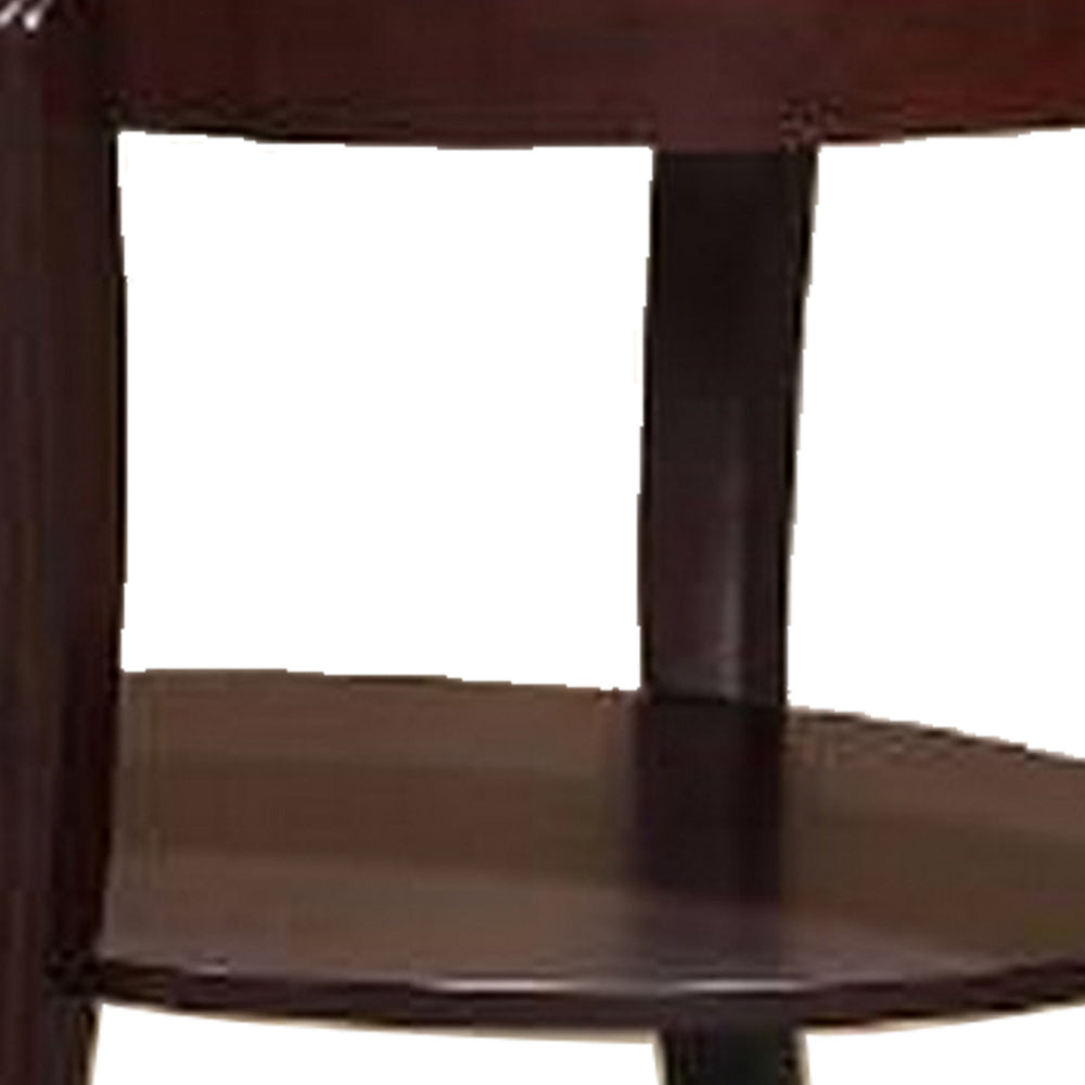 Benjara Lyn 31 Inch Side End Table with Oval Glass Top And Lower Shelf, Brown Wood