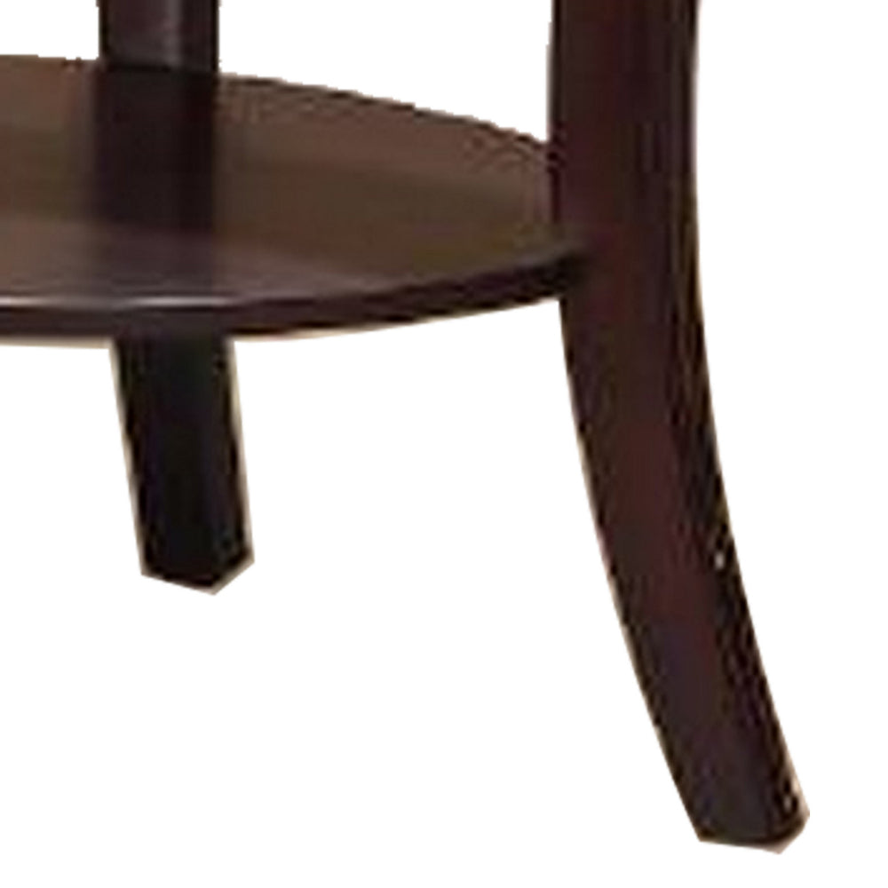 Benjara Lyn 31 Inch Side End Table with Oval Glass Top And Lower Shelf, Brown Wood