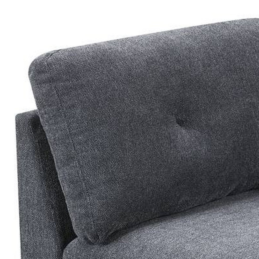 Benjara Jemy 37 Inch Modular Corner Sofa Chair, Dark Gray Chenille, Solid Wood