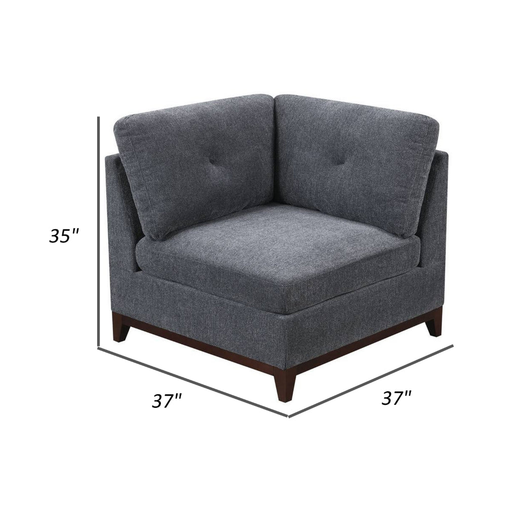 Benjara Jemy 37 Inch Modular Corner Sofa Chair, Dark Gray Chenille, Solid Wood