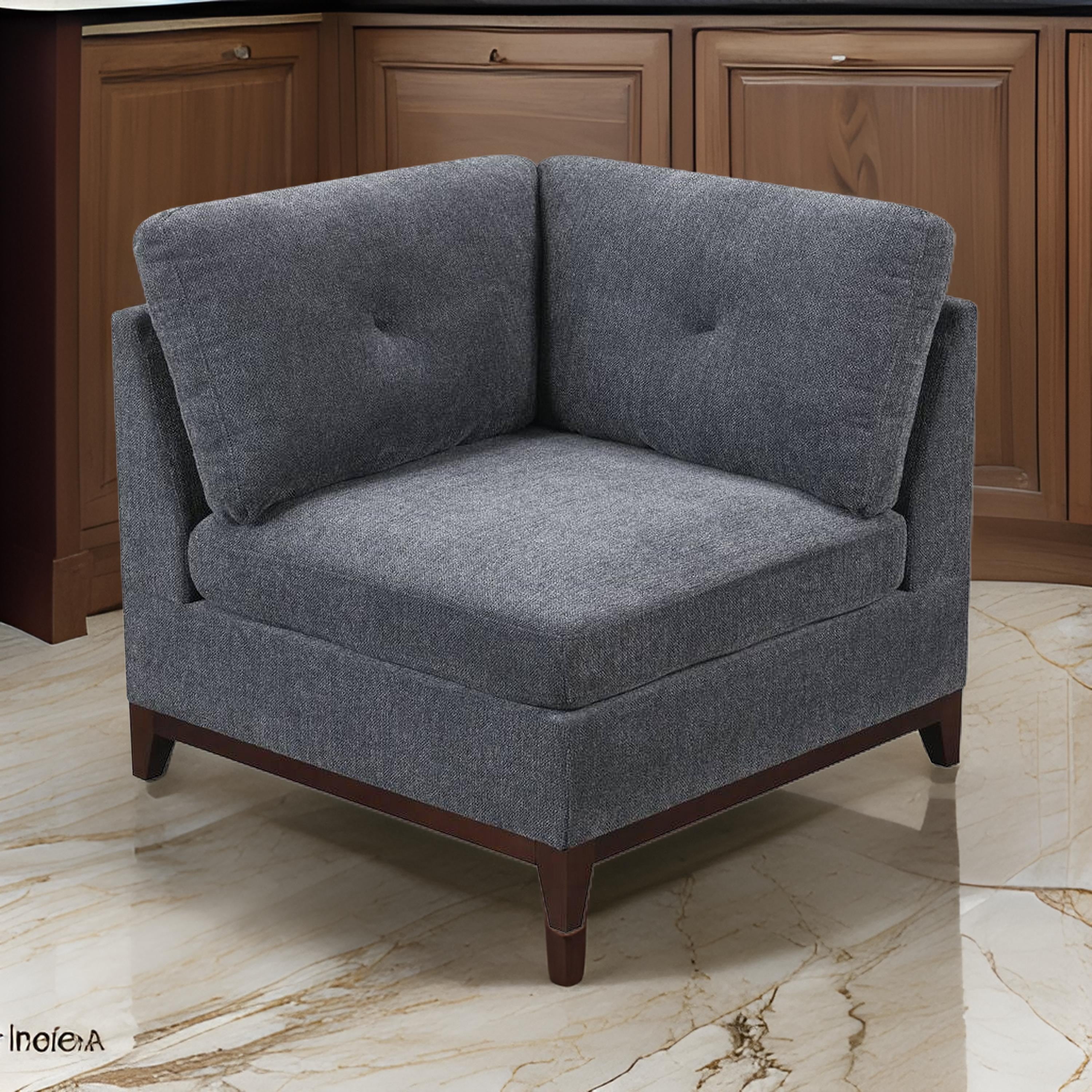 Benjara Jemy 37 Inch Modular Corner Sofa Chair, Dark Gray Chenille, Solid Wood