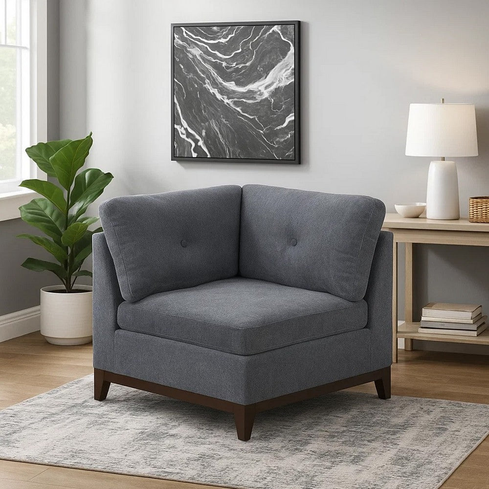 Benjara Jemy 37 Inch Modular Corner Sofa Chair, Dark Gray Chenille, Solid Wood