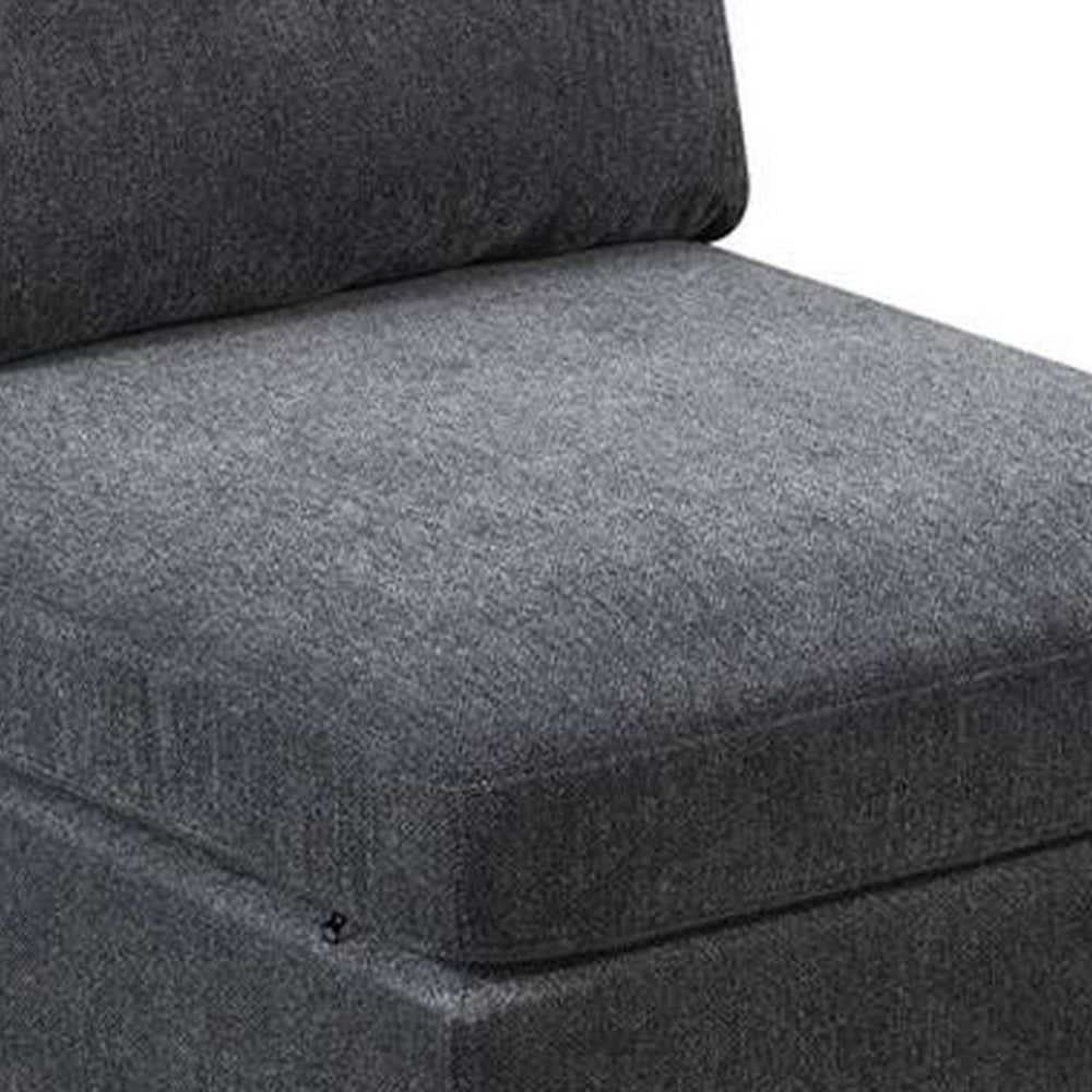 Benjara Jemy 37 Inch Modular Armless Chair, Cushioned Dark Gray Chenille Solid Wood