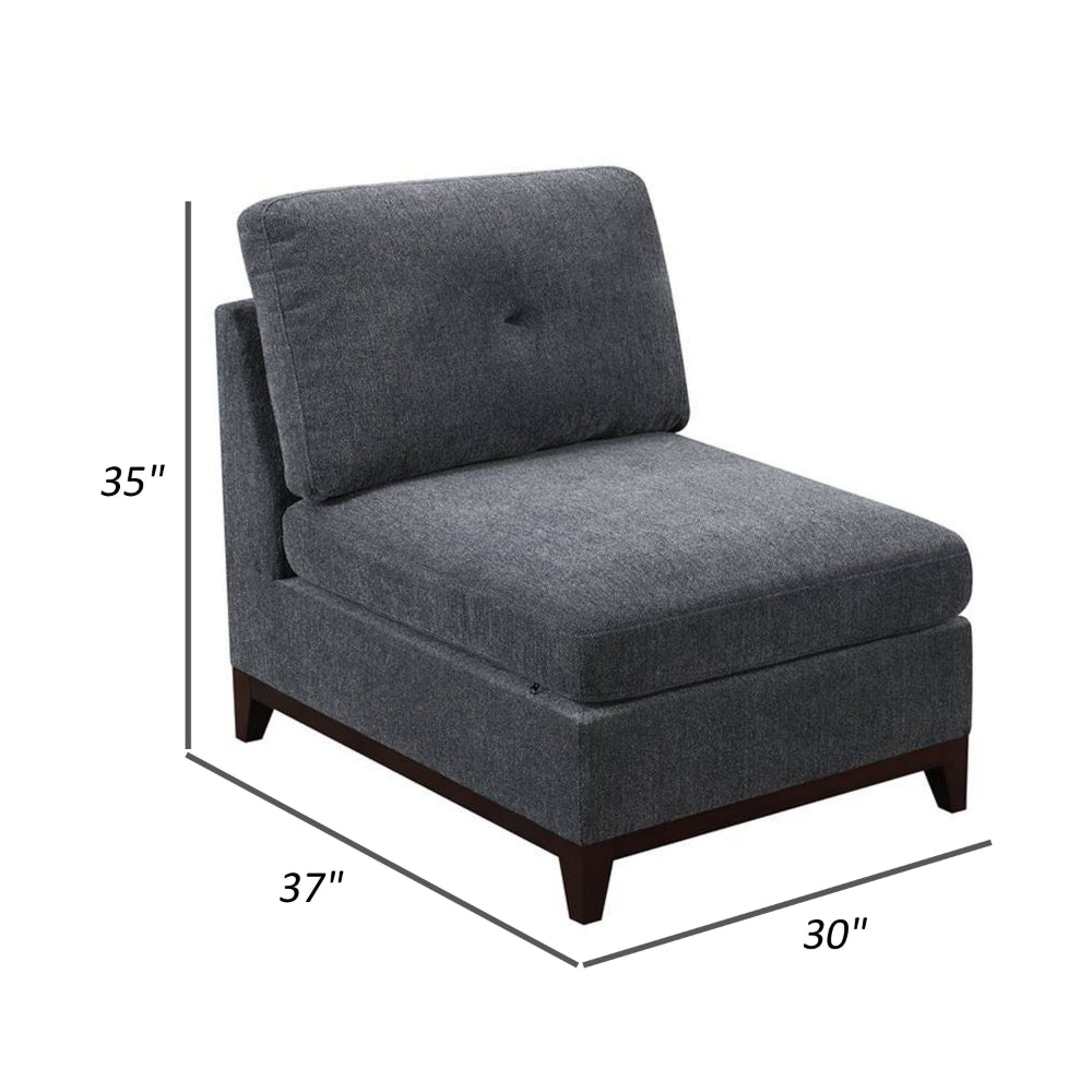 Benjara Jemy 37 Inch Modular Armless Chair, Cushioned Dark Gray Chenille Solid Wood