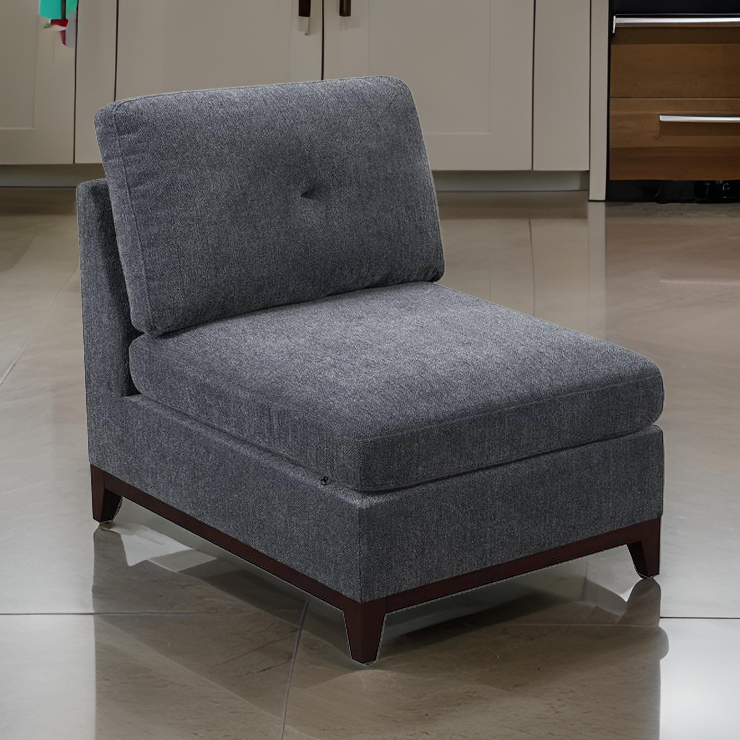 Benjara Jemy 37 Inch Modular Armless Chair, Cushioned Dark Gray Chenille Solid Wood